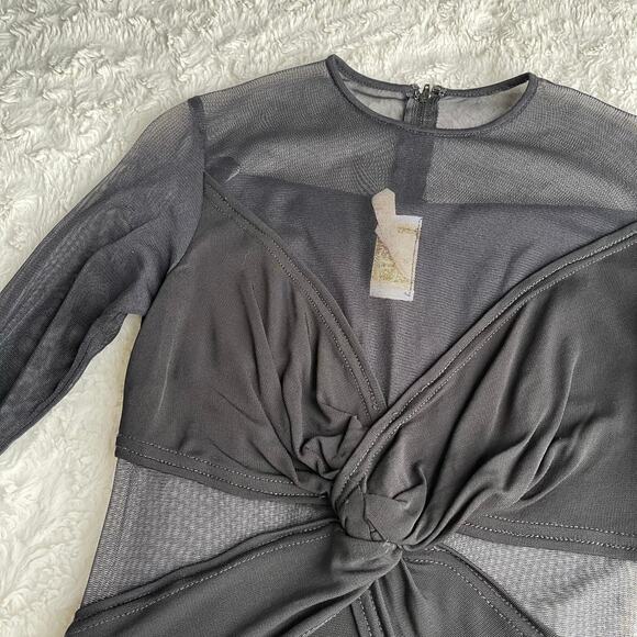 Cache Tadashi sheer illusion maxi dress vintage 90s Y2K mesh long sleeve gown S - Picture 6 of 14